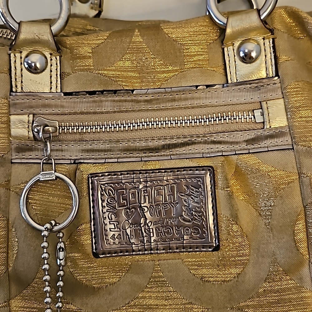 VTG COACH Y2k Gold Poppy Signature Logo Cloth Satchel Bag - Picture 4 of 16